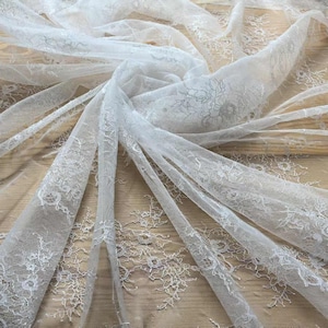 1 werf ivoor chantilly kant stof met sprankelende pailletten glitter tule geborduurd bilateraal gordijn bruiloft bruidsjurk sluiers kant 59" H0686