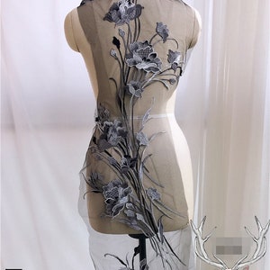 Black & Grey Floral Lace Appliques Delicate Wedding Embroidery Collar Flower dance costumes ballet garments cheongsam S0728