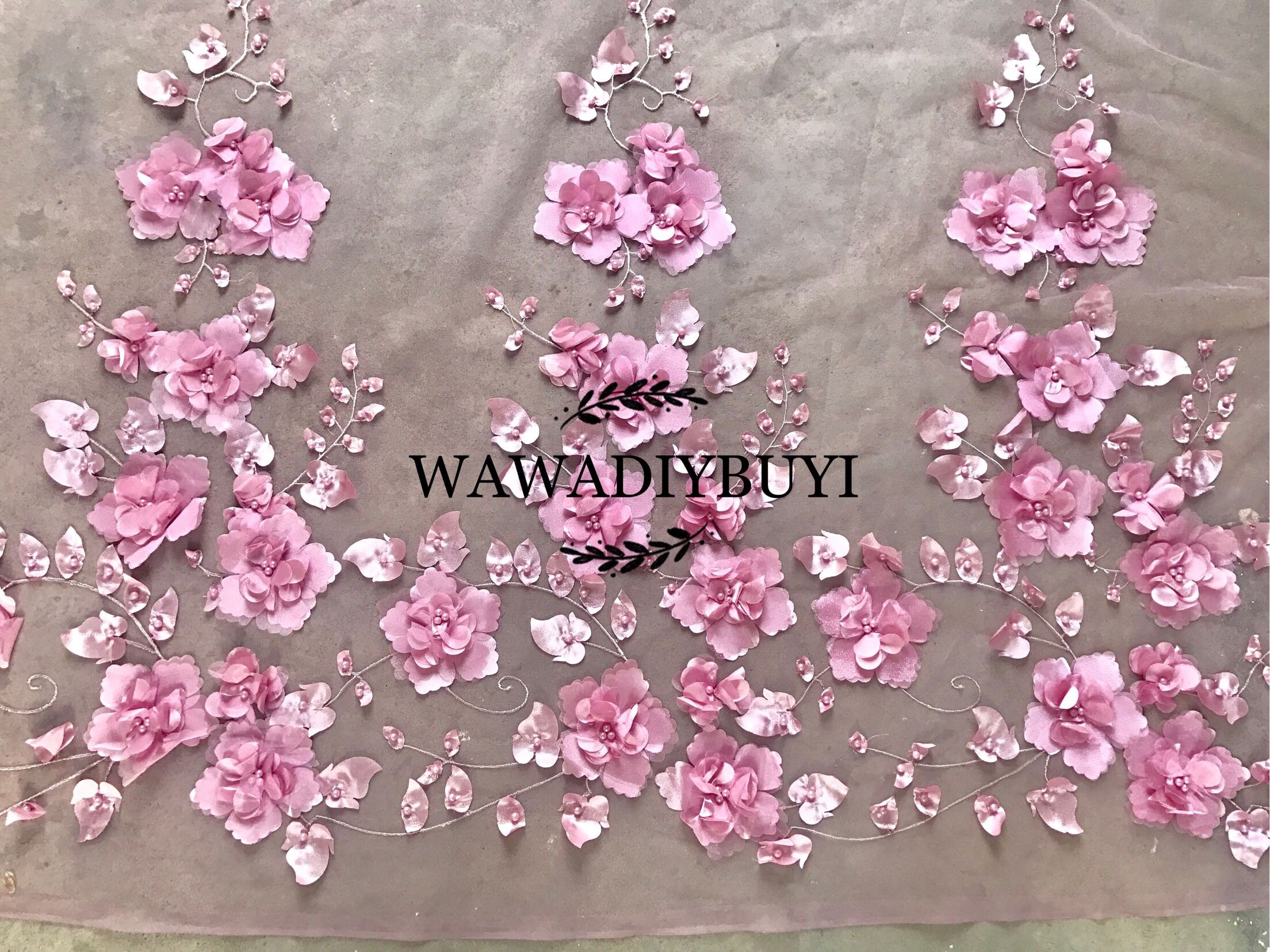 Dusty Pink 3D Beaded Blossom Tulle Embroidery Fabric Wedding Etsy