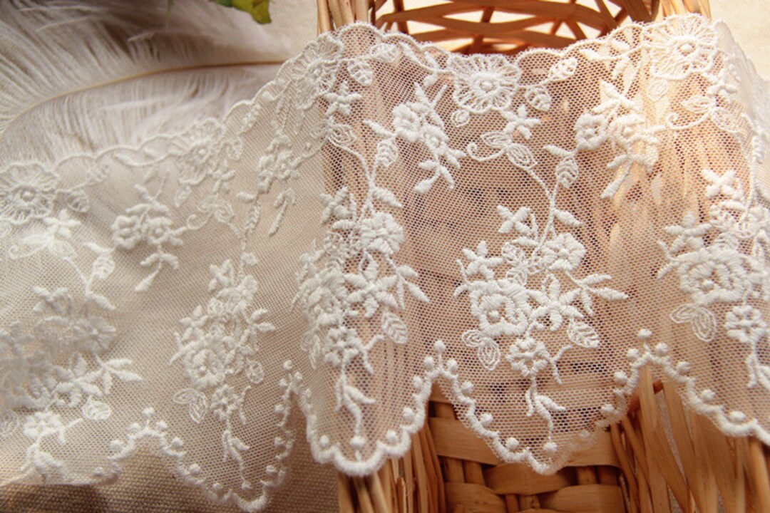 White Floral Lace Cotton Trim Embroidery Tulle Lace Trim 4.33 - Etsy