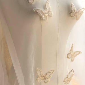 Beige 3D Butterfly Lace Applique, Bridal Gown Embroidery Patches H0527 Tulle Gauze Bridal gown wedding lace bridal veil