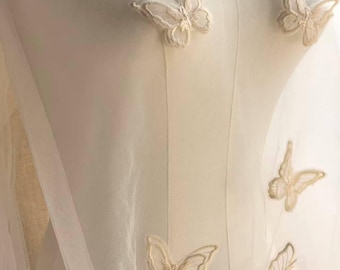 Beige 3D Butterfly Lace Applique, Bridal Gown Embroidery Patches H0527 Tulle Gauze Bridal gown wedding lace bridal veil