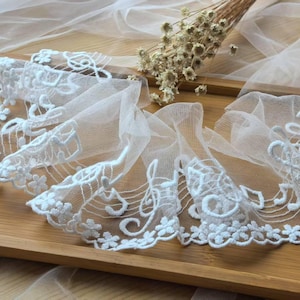 Music Note Embroidered Lace Trim, Bridal Wedding Veil Trim, 3.9" Wide, 5 Yards S010 Tulle Gauze Bridal gown wedding lace bridal veil