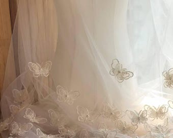 Ivory Organza Butterfly Applique, Beaded Lace Patches (10 pcs) M0100 Tulle Gauze Bridal gown wedding lace bridal veil