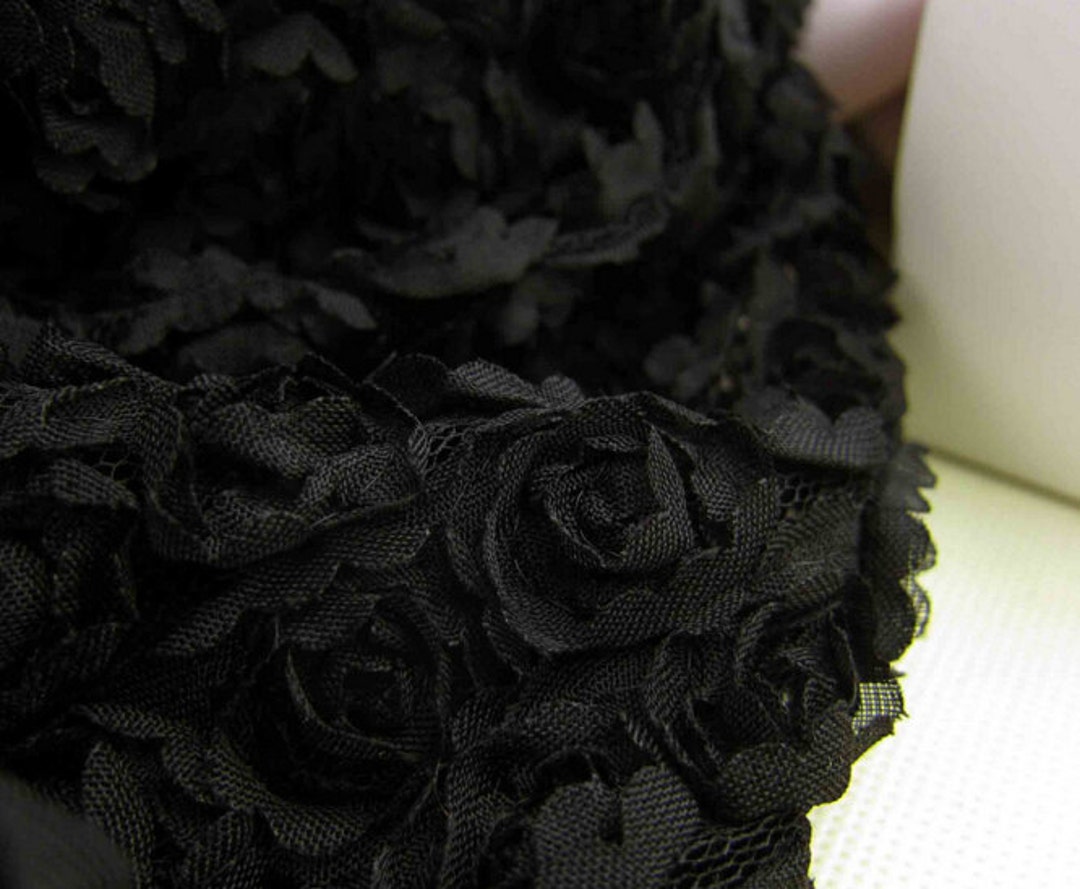 Black Rose Floral Lace Fabric Chiffon Trim Tulle Fabric - Etsy