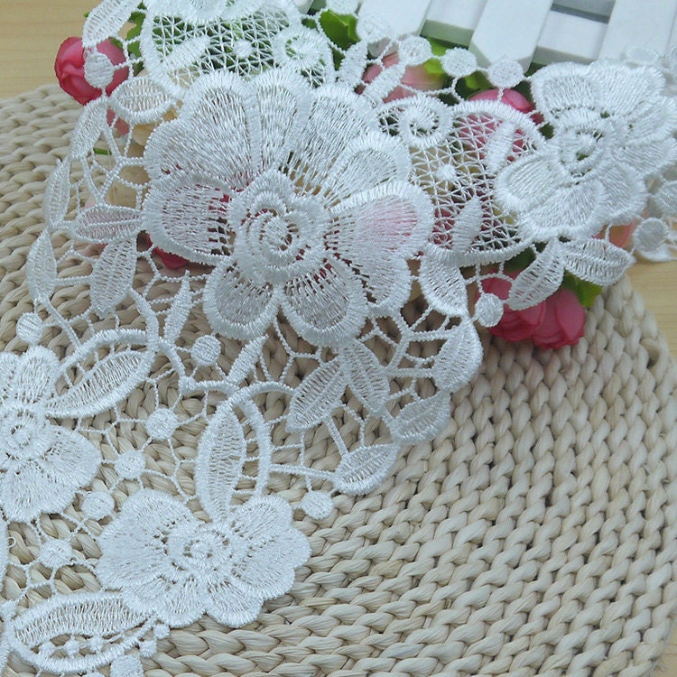 White Cotton Flower Lace Appliques Embroidery Hollowed Out Etsy