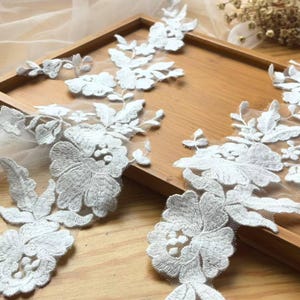 Cotton Lace Applique, Bridal Gown Embroidery Patches H0462 Tulle Gauze Bridal gown wedding lace bridal veil