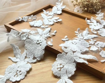 Cotton Lace Applique, Bridal Gown Embroidery Patches H0462 Tulle Gauze Bridal gown wedding lace bridal veil