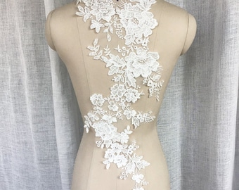 Ivory Lace Applique rayon blossom Embroidery Patches Collar Wedding gown Bodice dance show costumes ballet dress H0486