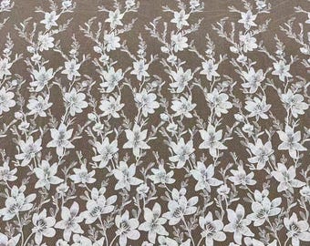 Gebroken wit Alençon kant met bloemenprint en pailletten: Bloemenbruidsjurk, boho bruidsjurk, bruidssluier, tafelkleed, tule, gaas, 51 inch A712
