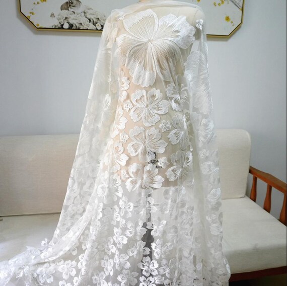 New 1 Yard Large Flower Lace Couture Lace Fabric Tulle Wedding Dress Bridal  Fabric Haute Couture Prom Dress Bridal Gown Dress 51" X0796 - Etsy