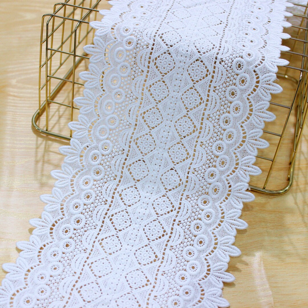 Off White Cotton Flower Lace Trim Embroidered Scallloped Crocheted Trim