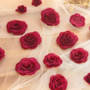50 Pieces Wine red Organza Rose flower 3D Lace Applique Bridal Gown Embroidery Patches baby headband tutu skirts wedding Accessories X0383