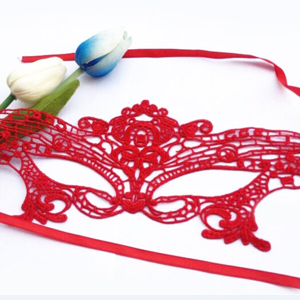 Red Lace Mask Lace Queen Mask Masquerade Mask Sexy Lingerie Mask Black Lace Mask M036