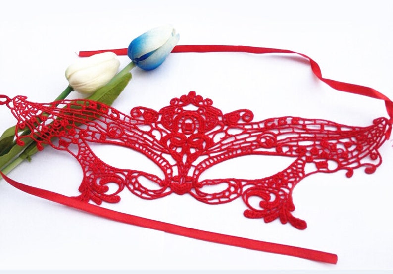 Red Lace Mask Lace Queen Mask Masquerade Mask Sexy Lingerie Etsy