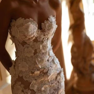 1 Yard 3D Beaded Floral with sequins Ivory Floral Lace Fabric embroidery lace fabric Bridal wedding veil dress Fashion wedding lace X0826