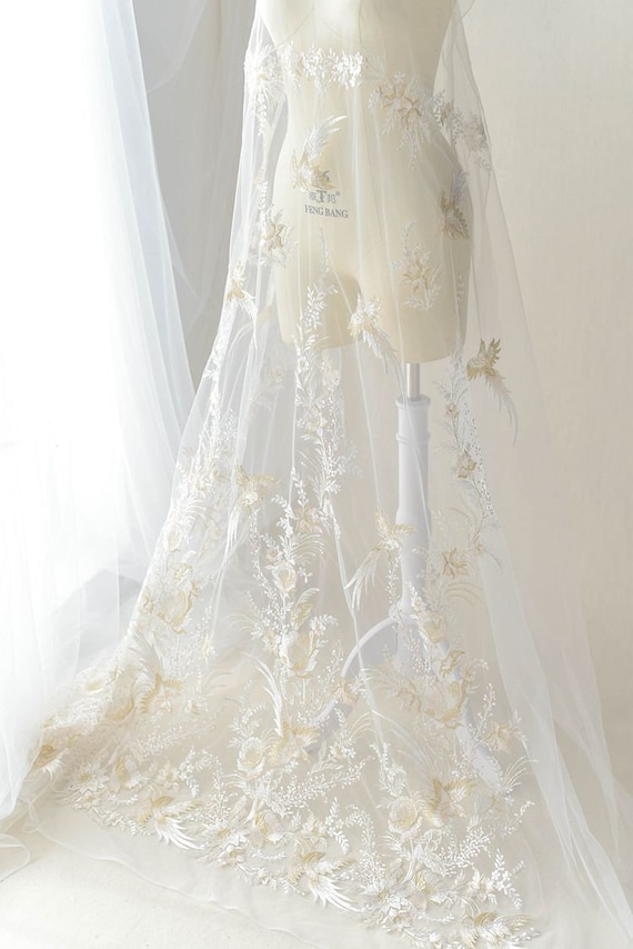 Ivory Phoenix With Champagne Gold Thread Embroidery Lace Etsy