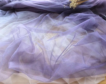 Gradual Purple Lace Fabric with Sequins Soft Tulle Wedding Bridal Fabric Veil Lace Curtain Bridal Gown Outfits 51&#39;&#39; Wide 1 Yard H0198