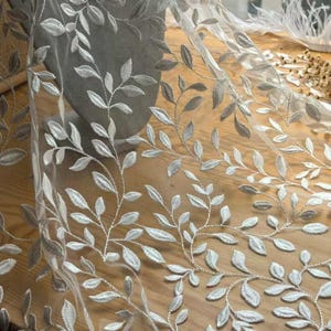 Off white Rayon Leaf  Lace Fabric Lace Embroidered Tulle wedding bridal Fabric Wedding Bodice Bridal Gown Hem wedding veil Dress 51&quot; H0223