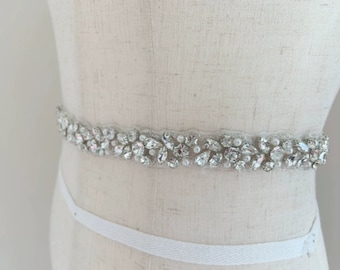 Silver Deluxe 3D Rhinestone Beaded crystal Applique Bridal Accessories Wedding Dress Sash bridal Belt Headband Straps One yard H0783