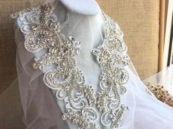 Crystal Rhinestone Beaded Applique – Bridal Wedding Dress  display picture 1