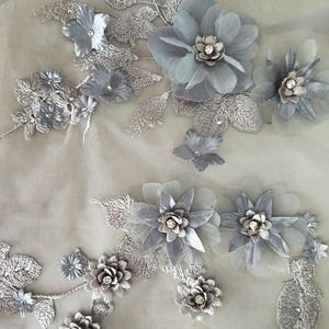 3D Floral Rhinestone Beaded Blossom Bridal Lace Fabric - Etsy