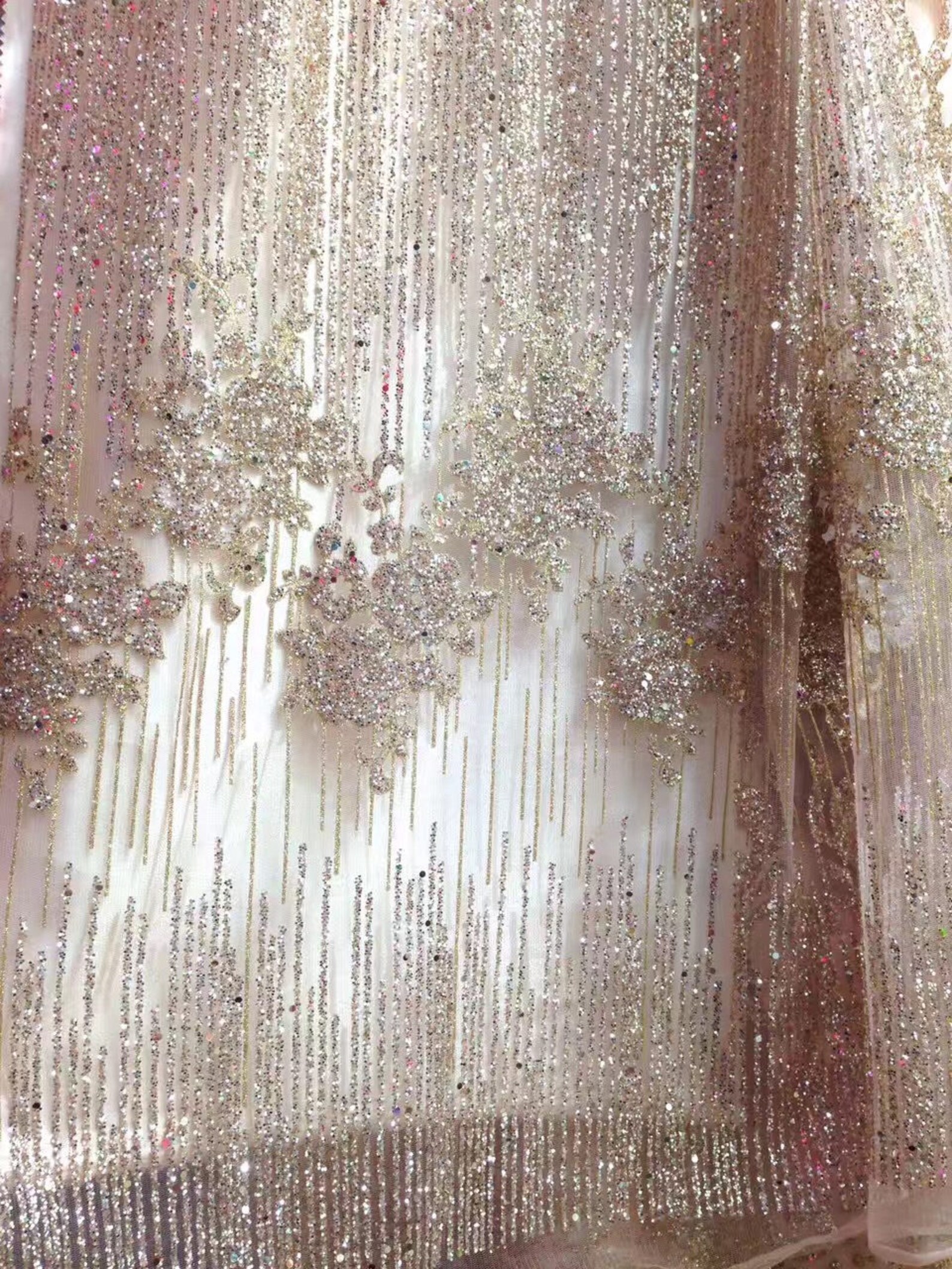 Golden Floral Glitter Lace Fabric Champagne Tulle Fabric Etsy