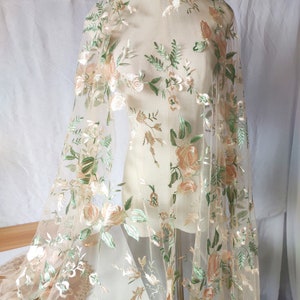 Beige/ Green Floral Lace Fabric Embroidered Tulle For Wedding Dress Bridal Veil Lace Curtain wedding bridal veil Fabric 51&#39;&#39; 1 Yard H0619