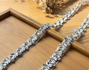 Aplique de faja nupcial con cuentas de diamantes de imitación dorados champán (1 yarda) S0719 Aplique de diamantes de imitación de cristal Cinturón de faja nupcial para boda