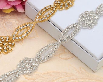 Rhinestone Crystal Beaded Lace trim Rhinestone Applique Bridal Accessories Wedding Dress Sash bridal Belt Headband Straps H0123