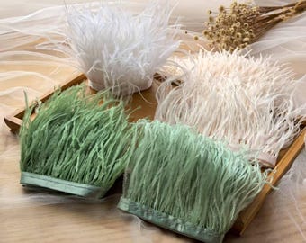 High Quality Dense Ostrich Feather Trim with Ribbon for Fascinators Sewing Millinery Crafts Costumes Bridal Dress Bridal lace 1 meter H0396