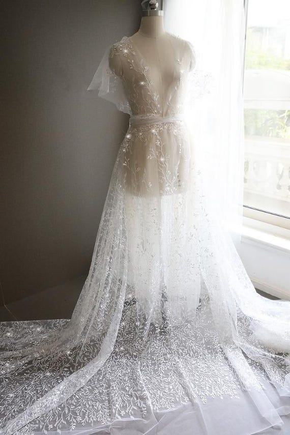 Off White Leaf Sequins Lace Fabric, Bridal Wedding Dress Trim (51" Width,1  Meter ) H0998 Tulle Gauze Bridal Gown Wedding Lace Bridal Veil - Etsy