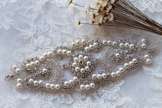 Ivory Rhinestone Bridal Belt or applique Wedding Sash Ivory Wedding Belt Bridal Belt Bridesmaid Belt  main image 3