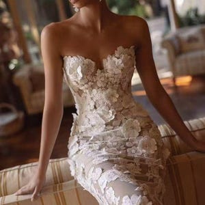 3D Perlen Blumenspitze Stoff: Elfenbein Pailletten, Hochzeitskleid Mieder X0754 Tulle Gauze Brautkleid Hochzeit Spitze Brautschleier