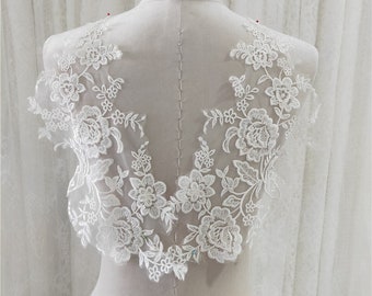 Ivory Lace Applique blossom Embroidery Patches Trim Collar Wedding gown Bodice dance show costumes ballet dress H0480