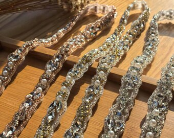 Cinturón de novia con apliques de diamantes de imitación, dorado, plateado y brillante, con cuentas de cristal, para vestido de novia, diadema, correas H0114