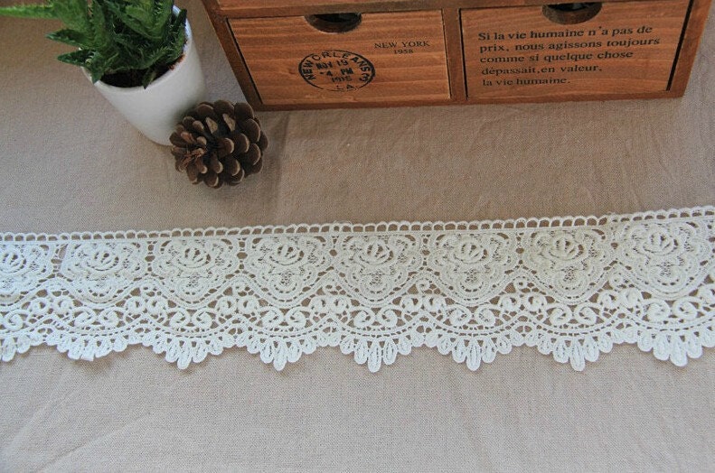 2 Colors Cotton Flower Lace Trim Embroidered Scallloped Etsy