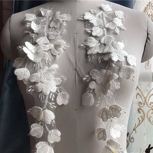 Elegant 3D Floral Lace Appliques Delicate Wedding Embroidery Collar Flower dance costumes ballet garments Pair in mirror image S0631