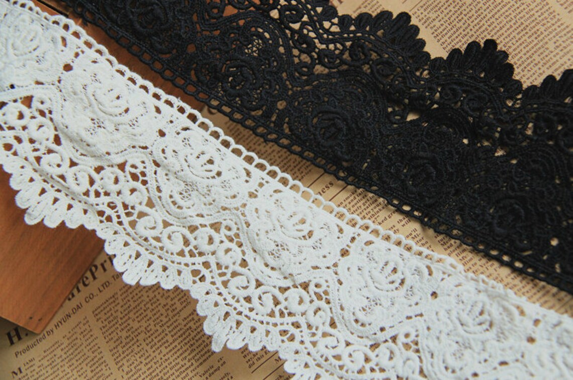 2 Colors Cotton Flower Lace Trim Embroidered Scallloped Etsy