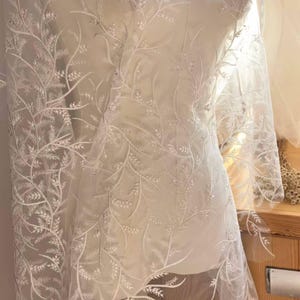 Ivory Willow Leaf Lace Fabric, Soft Tulle Bridal Veil, 51'' H0199 Tulle Gauze Bridal gown wedding lace Bridal Veil