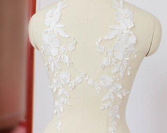 Ivory Floral Lace Appliques Cotton Trim Embroidery Tulle Trim Collar 1pcs S0316