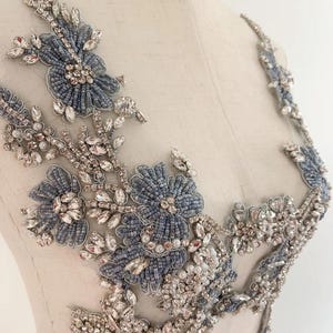 1 Pair Gray Blue Deluxe 3D Rhinestone Beaded crystal Applique Bridal Accessories Wedding Dress Sash bridal Belt Headband Straps X0413