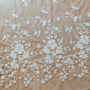 Ivory 3D Floral Lace Fabric Embroidered Tulle bridal Dress wedding dress Fabric bridal veil lace wedding bridal gown lace 51&quot; 1 yard H0697