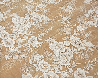 Ivory Floral Lace Fabric Applique, Wedding Gown Bodice Collar (130cm Width) H0501 Tulle Gauze Bridal gown wedding lace bridal veil