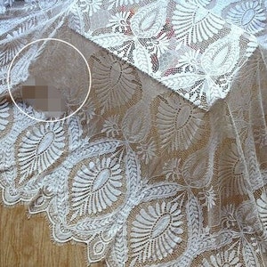 3 Meters Ivory Chantilly Eyelash Lace Fabric Embroidered Bilateral Curtain Fabric Scalloped Edge 59&quot; Veils Wedding Gown Acessories H0411