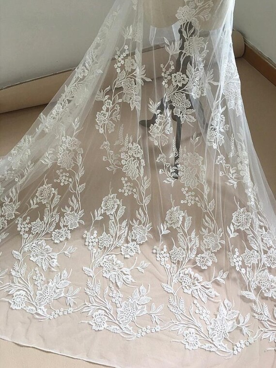 1 Yard off White Leaf Floral Lace Fabric Wedding Dress Bride