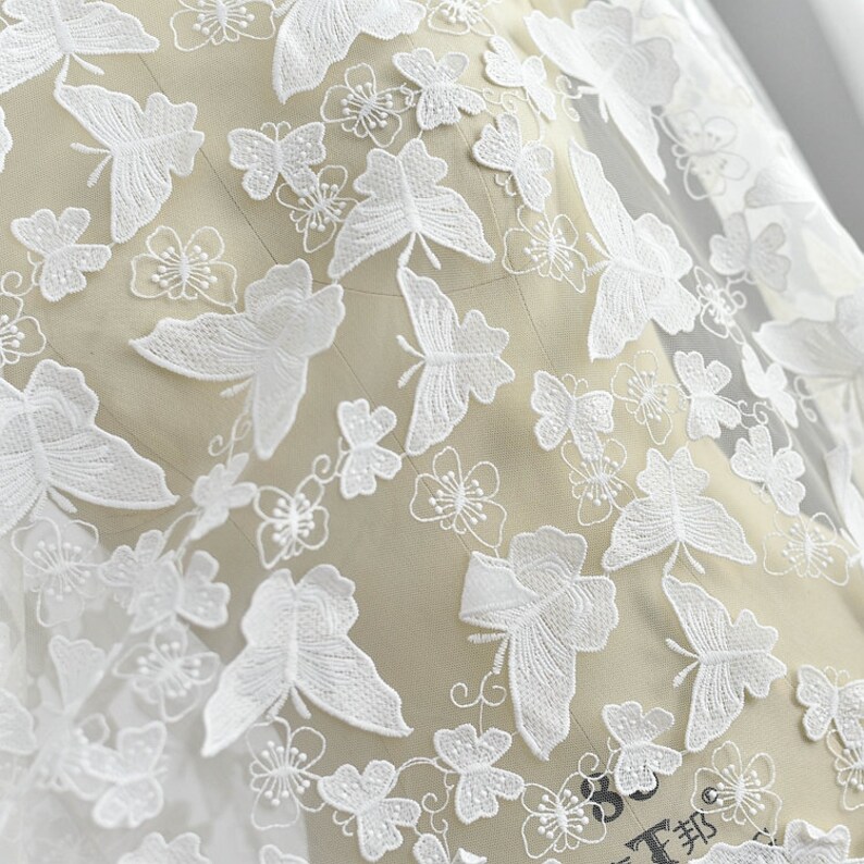 Ivory 3D Butterfly Lace Fabric Embroidered Tulle bridal Dress Etsy