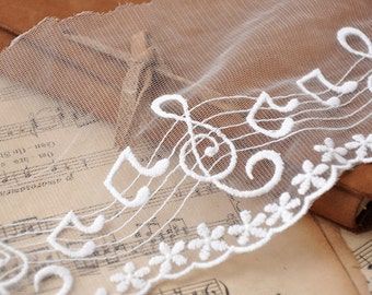 2 Colors Music Note Lace Trim Embroidered Trim 3.9 Inch Wide 2 Yards S010