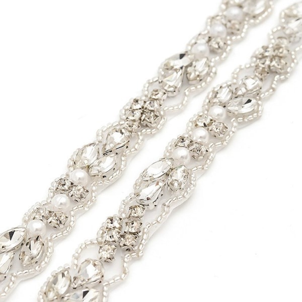 Rhinestone Crystal Beaded Lace trim Rhinestone Applique Bridal Accessories Wedding Dress Sash bridal Belt Headband Straps H0114