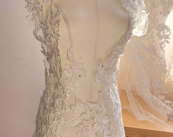 Ivory 3D Sequin Floral Lace Applique, Bridal Gown Bodice H0566 Tulle Gauze Bridal gown wedding lace bridal veil